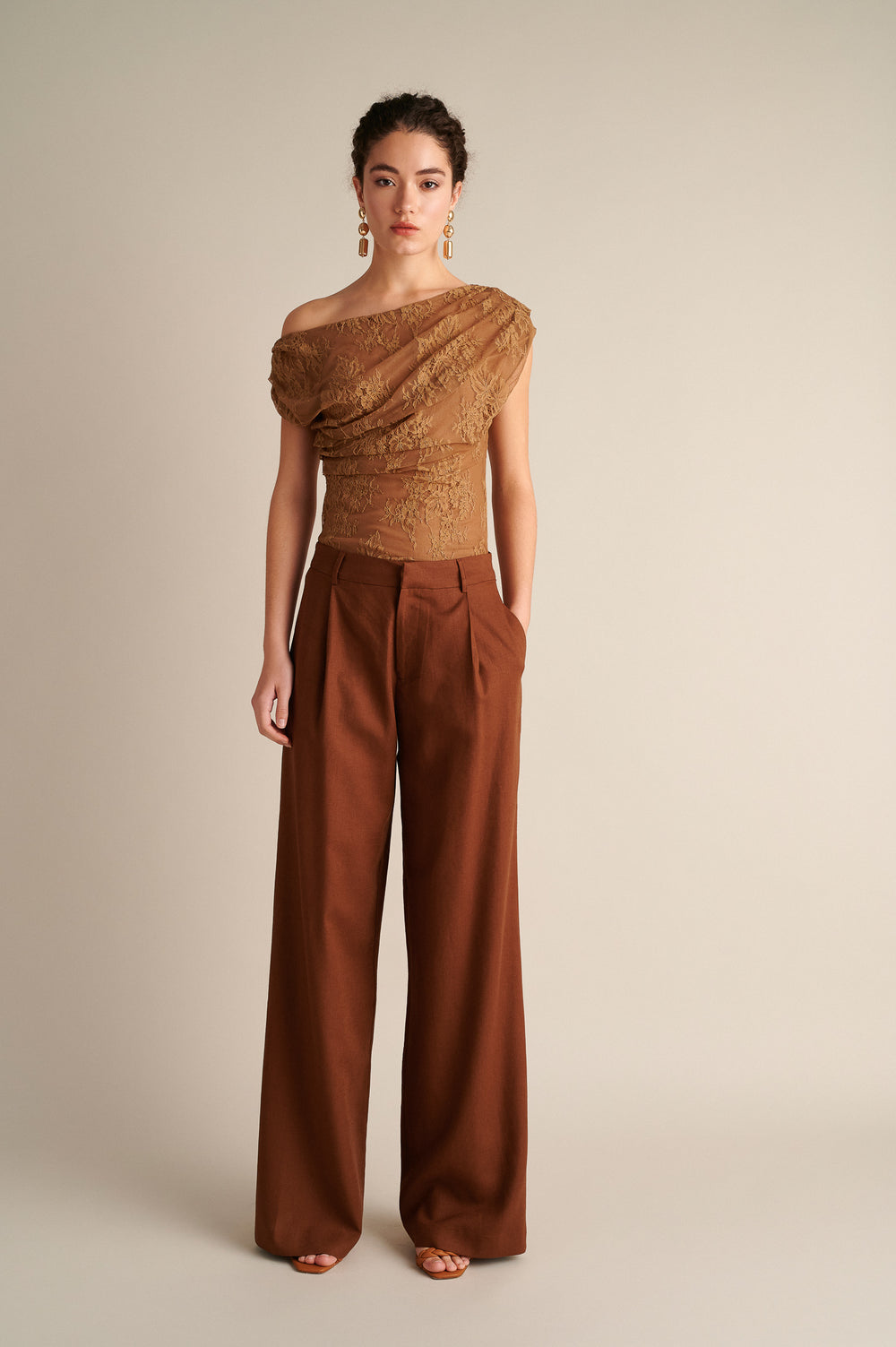 Linen Wide Leg Pants Brown