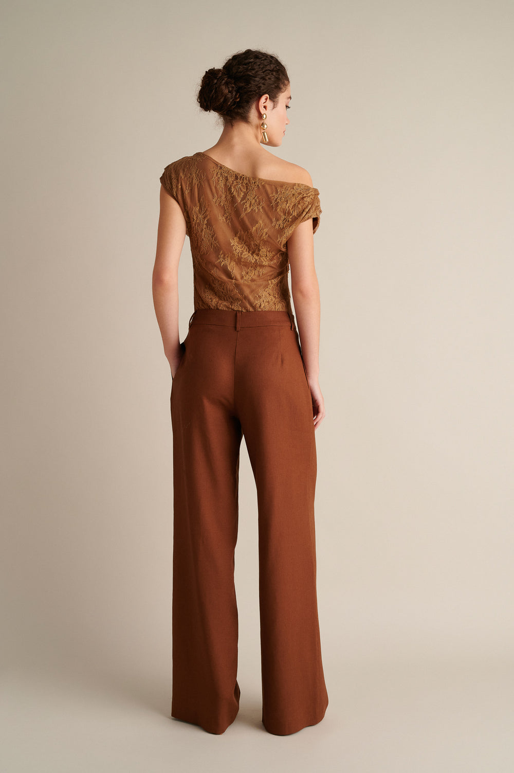 Linen Wide Leg Pants Brown