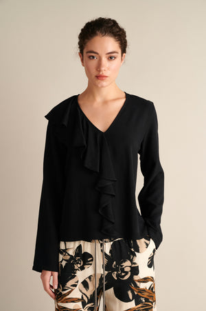 Asymmetric Ruffle Top Black