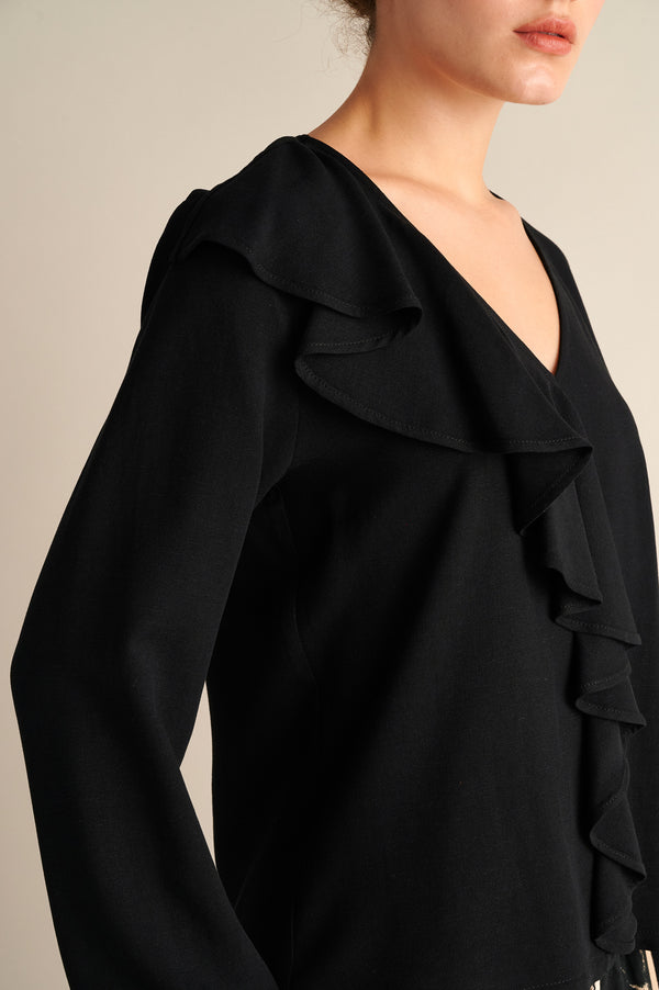 Asymmetric Ruffle Top Black
