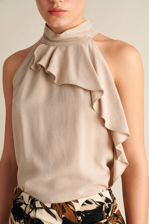 Sleeveless Ruffle‑Front Top Sand