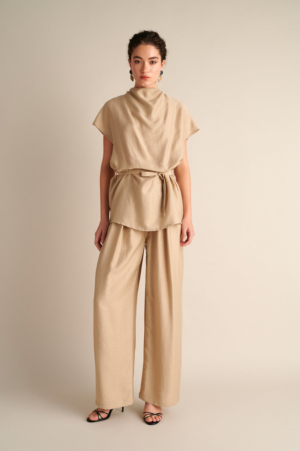 Linen Wide Leg Pants Beige
