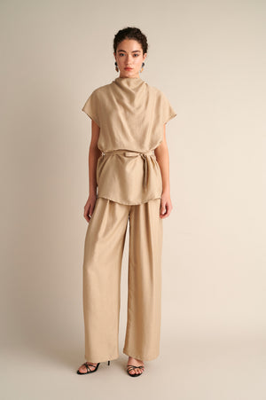 Linen Wide Leg Pants Beige