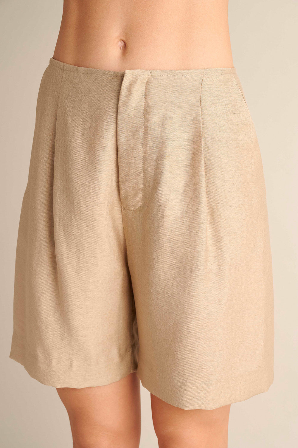 Linen Wide Leg Bermuda Beige
