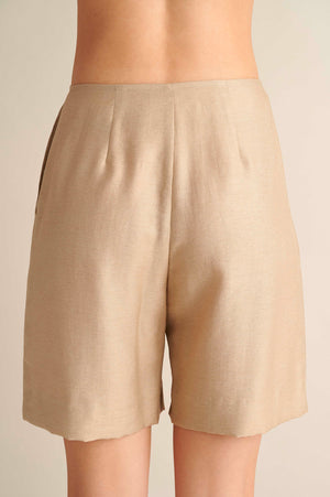 Linen Wide Leg Bermuda Beige