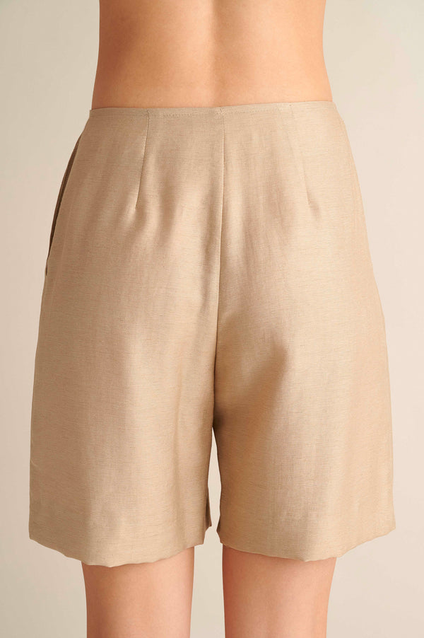 Linen Wide Leg Bermuda Beige