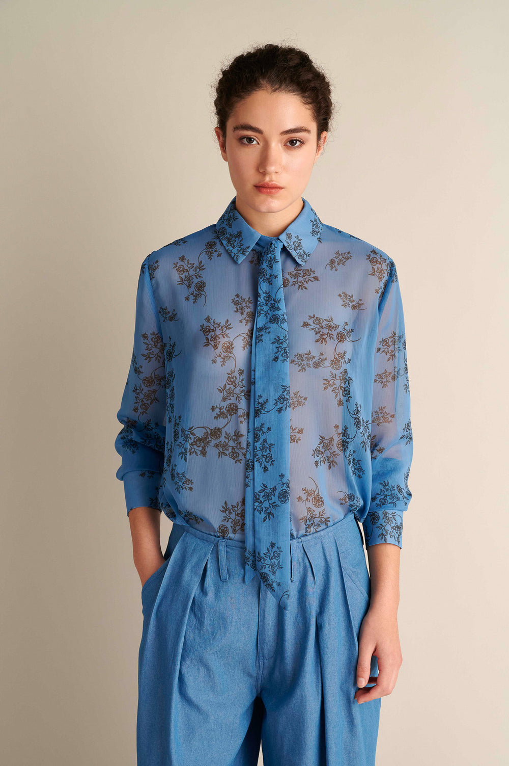 Rough Blue Crimson Detail Shirt