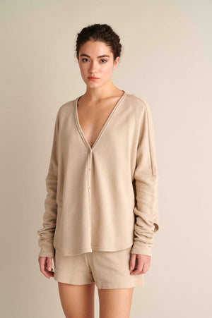 Oversize V-Neck Piquet Cardigan
