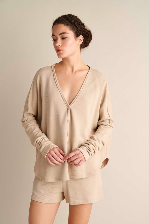 Oversize V-Neck Piquet Cardigan