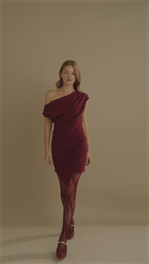Short Drape Detail Mini Dress Wine