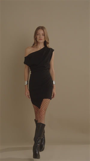 Short Drape Detail Mini Dress Black