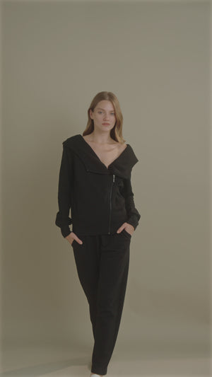 Asymmetrical Zip & Pleated Neckline
