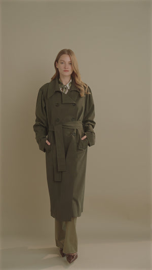 Double-Breasted Trench Coat – Olive Green