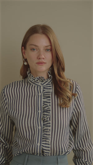 Striped Ruffle Blouse – Midnight & Pearl