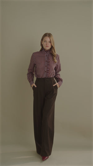 Striped Ruffle Blouse – Burgundy & Pearl